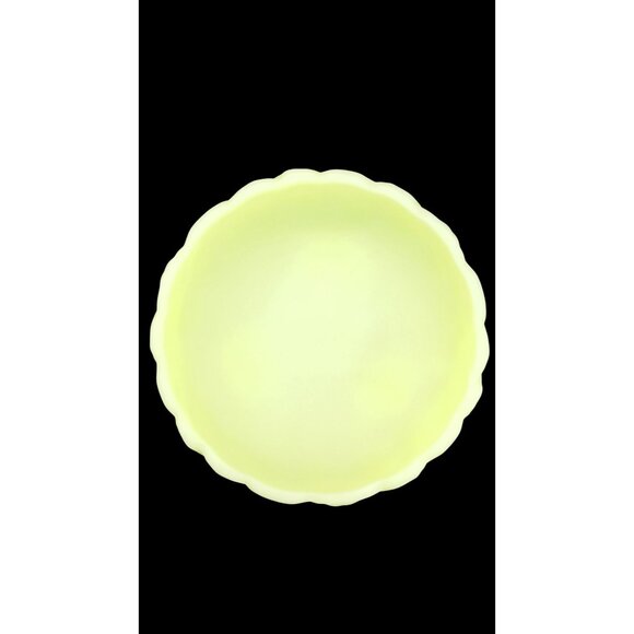 Vintage Fenton Custard Uranium Glass Footed Bowl Water Lilies Scalloped Satin - Picture 5 of 13